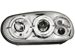 Faróis Angel eyes para  VW Golf IV 97-04 _ com 2 angel eyes _ chrome